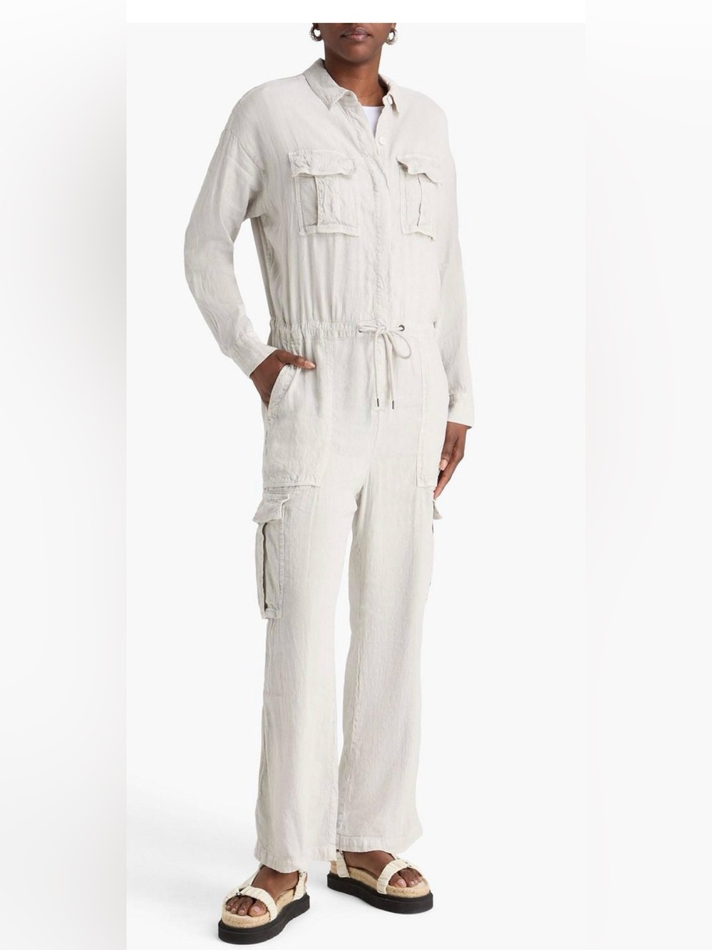 JAMES PERSE Linen-Blend Cargo Jumpsuit